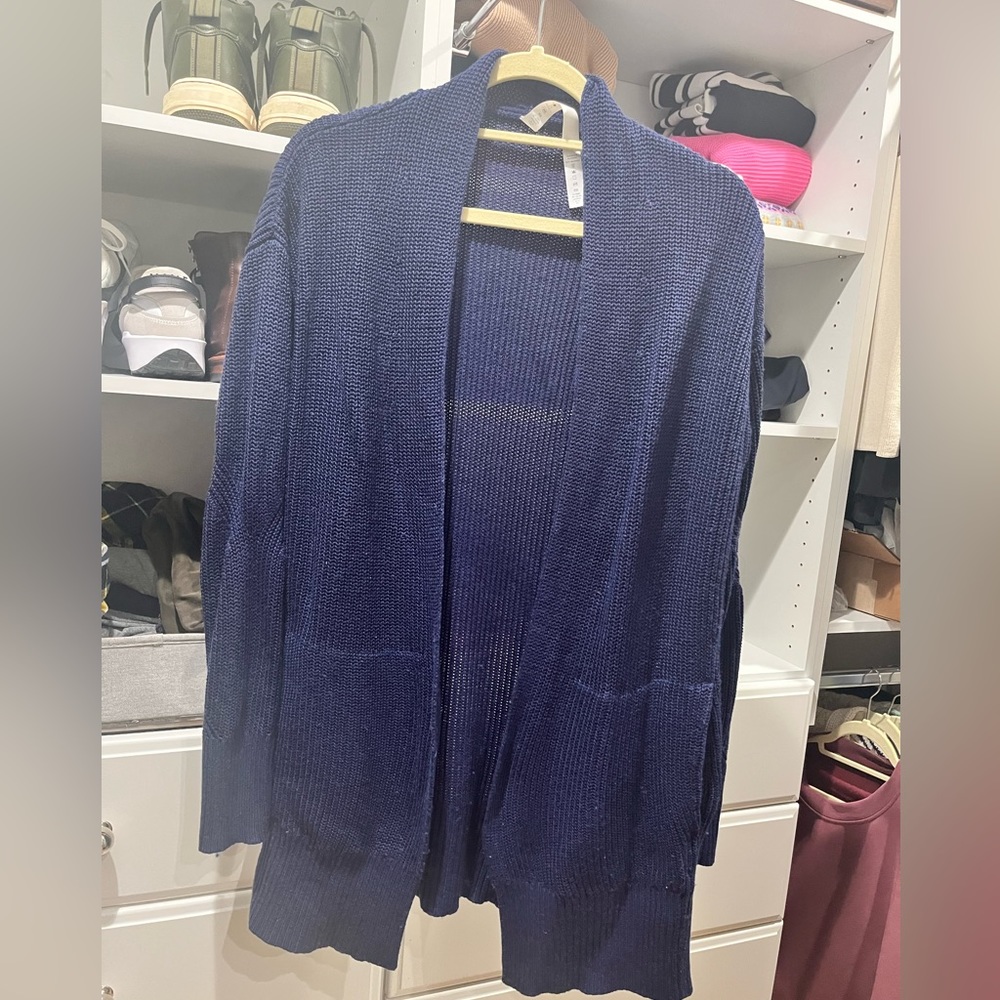 Lululemon Merino Wool Blend Ribbed Long Wrap Sweater Navy